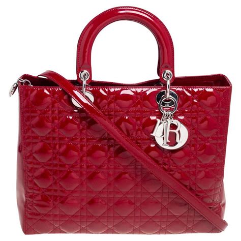 CHRISTIAN DIOR Patent Cannage Mini Lady Dior Red.